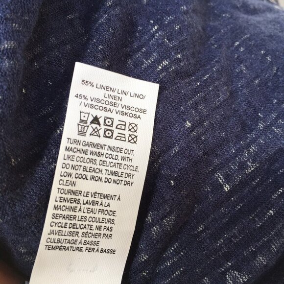 New Lucky Brand Womens Linen Blend Peasant Top Blouse Small 3/4 Sleeve Navy Boho - Picture 9 of 9